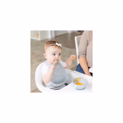 First Feeding Set - Bowl With Suction Base, Lid, Spoon, Baby Led Weaning, BPA-Free, Microwave/Dishwasher/Freezer Safe, 100% Silicone, Grey