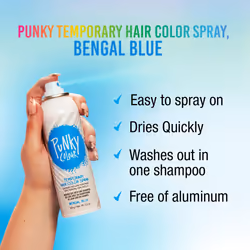 Punky Temporary Hair Color Spray  Bengal Blue  Non-Sticky  Non-Damaging  Travel Size Hair Dye for Instant Vivid Hair Color  3.5 oz