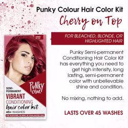 Punky Colour Box Kit Cherry on Top - For Bleached  Blonde or Highlighted Hair  Non-Damaging Hair Dye  Vegan  PPD and Paraben Free  Condition
