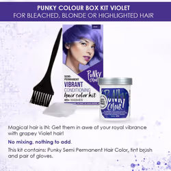 Punky Colour Box Kit Violet - For Bleached  Blonde or Highlighted Hair  Non-Damaging Hair Dye  Vegan  PPD and Paraben Free  Conditions Hair