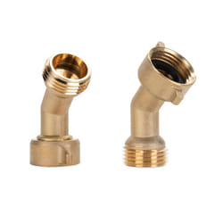 Camco 45 Degree Hose Elbow  Eliminates Stress and Strain On RV Water Intake Hose Fittings Solid Brass  2-Pack (22607)