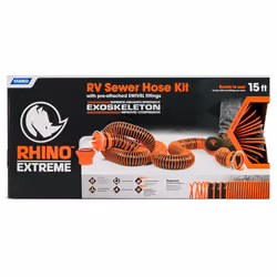 Camco Manufacturing 39861: Rhinoextreme 15' Sewer Hose Kit W/Swivel Fit 4-N-1 Elbow Caps