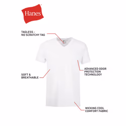 Hanes Mens Cotton  Moisture-wicking V-neck Tee Undershirts  Multiple Packs And Colors  White - 6 Pack  Small US