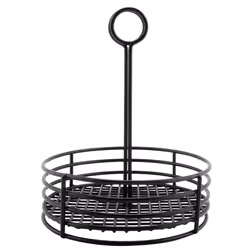 G.E.T. 4-31855 Black Round Stainless Steel Condiment Caddy Iron Polyethylene Coated Table Caddies Collection  7.5""""