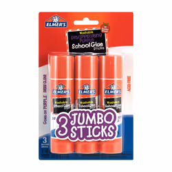 Elmer's Disappearing Purple School Glue Sticks  Washable  Jumbo Size  40 Grams  3 Count