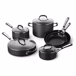 Calphalon 10-Piece Non-Stick Kitchen Cookware Set Black Pots & Pans with Stay-Cool Stainless Steel Handles Hard-Anodized Al ...