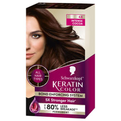Schwarzkopf Keratin Color Permanent Hair Color  4.6 Intense Cocoa  1 Application - Salon Inspired Permanent Hair Dye  for up to 80% Less Breakage vs U