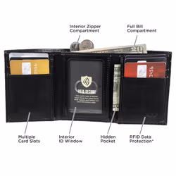 Dockers Men's Coated LeatherExtra Capacity Trifold Wallet  Rfid-blocking  Black  One Size