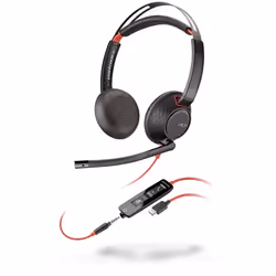 POLY Blackwire 5220, Wired, Calls/Music, 20 - 20000 Hz, 164.2 g, Headset, Black, Red