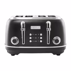 Haden Heritage 4 Slice Wide Slot Stainless Steel Toaster with Adjustable Browning Control & Non-Slip Feet Black & Chrome