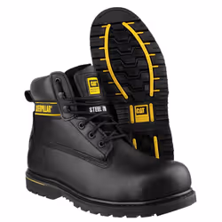 ) Caterpillar Holton Leather Black Safety Boots - Black, 7 (Adults'