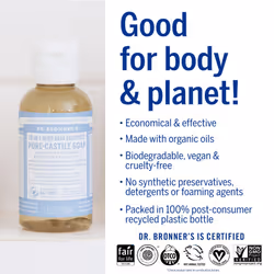 Dr. Bronner's - Pure-Castile Liquid Soap Baby Unscented  2 ounce  2-Pack - Made with Organic Oils  18-in-1 Uses: Face  Body  Hair  Laundry  Pets and D
