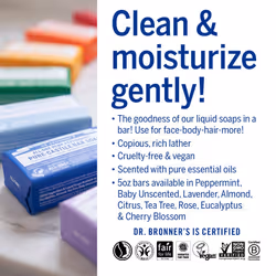 Dr Bronner's Cherry Blossom Pure-Castile Bar Soap, Made with Organic Ingredients and Pure Essential Oils, Used for Face, Body and Hair, Certified Fair