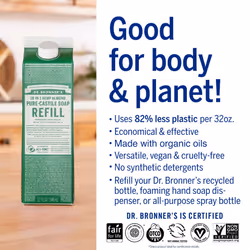 Dr. Bronner's - Pure-Castile Liquid Soap Refill  82% Less Plastic per Quart  Made with Organic Oils  18-in-1 Uses  For Face  Body  Hand Soap Refill  H