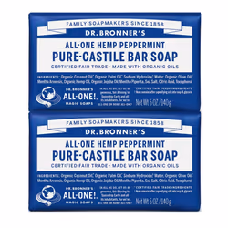 Dr. Bronner's - Pure-Castile Bar Soap Peppermint 5 ounce 2-Pack - Made with Organic Oils For Face Body and Hair Gentle a ...
