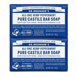 Dr. Bronner's - Pure-Castile Bar Soap Peppermint  5 ounce  2-Pack - Made with Organic Oils  For Face  Body and Hair  Gentle and Moisturizing  Biodegra
