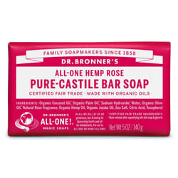 Dr Bronner's 3-in-1 Rose Pure Castile Bar Soap, Made with Organic Oils and No Synthetic Preservatives, Used for Body, Face and Hair, Fair Trade