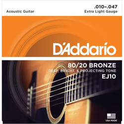 D'Addario EJ10 80/20 Bronze Extra Light  (.010-.047) Acoustic Guitar Strings