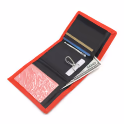 AI-DEE RFID Trifold Canvas Outdoor Sports Wallet for Kids - Front Pocket Wallet with Magic Sticker (Red)