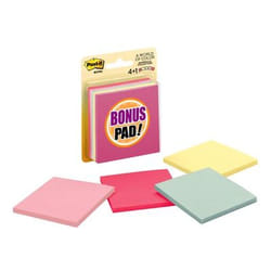Post-It Notes, 3 in x 3 in, Marseille Collection, 4 Pads/Pack, 50 Sheet/Pad PLUS bonus pad