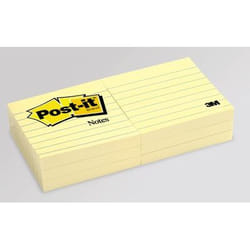Post-It Notes, 3 in x 3 in, Canary Yellow, Lined, 12 Pads/Pack