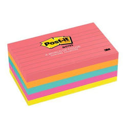 Post-It Notes, 3 in x 5 in, Cape Town Collection, Lined, 5 Pads/Pack
