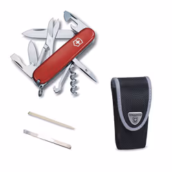 Victorinox CLIMBER Swiss army knife with Pouch spare tweezers & toothpick - red, black nylon