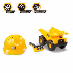 CAT Construction Toys  Dump Truck Set with CAT Hard Hat and Sand Tools  Outdoor Toys for Kids Ages 3+
