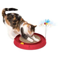 Catit Play Circuit Ball Cat Toy with Scratch Pad, Catnip Toy, Red, 43000