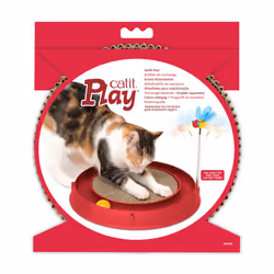Catit Play Circuit Ball Cat Toy with Scratch Pad, Catnip Toy, Red, 43000