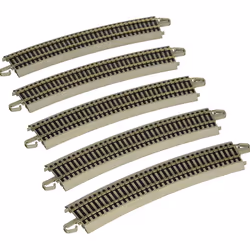 Bachmann Trains - Snap-Fit E-Z TRACK 28 RADIUS 18 DEGREE CURVED TRACK (5/card) - NICKEL SILVER Rail With Gray Roadbed - HO S ...