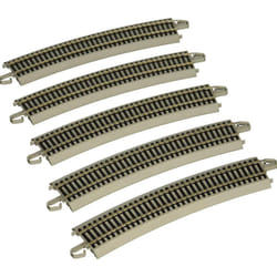 Bachmann Trains - Snap-Fit E-Z TRACK 28  RADIUS 18 DEGREE CURVED TRACK (5/card) - NICKEL SILVER Rail With Gray Roadbed - HO Scale