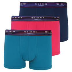 Ted Baker Boxers 3 Pack Stretch Trunks With Striped Waistband - Navy/Red/Blue, Small