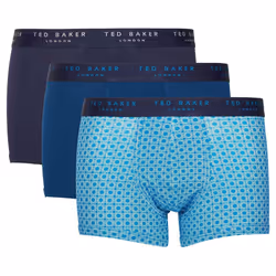Ted Baker Boxers 3 Pack Fashion Trunks With Pattern - Navy/Blue, Small