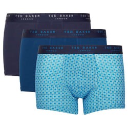 Ted Baker Boxers 3 Pack Fashion Trunks With Pattern - Navy/Blue, Small