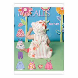 McCall's Patterns M7342 Infants' BackBow Dresses Panties Leggings and Bucket Hat