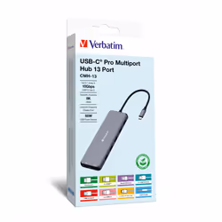 Verbatim CMH-13, USB Type-C, 3.5mm, DisplayPort, HDMI, RJ-45, USB 2.0, USB 3.2 Gen 1 (3.1 Gen 1) Type-A, USB 3.2 Gen 2 (3.1 G ...