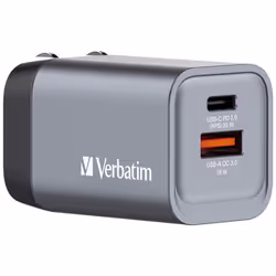 Verbatim GNC-35 GaN Charger 35W with 1 x USB-C PD 35W / 1 x USB-A QC 3.0 (EU/UK/US), Indoor, AC, 20 V, Black, Grey