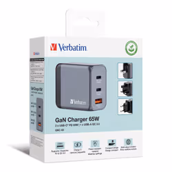 Verbatim GNC-65 GaN Charger 65W with 2 x USB-C PD 65W / 1 x USB-A QC 3.0 (EU/UK/US) - Additional view 6