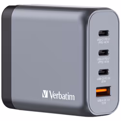 Verbatim GNC-140 GaN Charger 140W with 2 x USB-C PD 140W / 1 x USB-C PD 20W / 1 x USB-A QC 3.0 (EU/UK/US), Indoor, AC, 20 V, ...