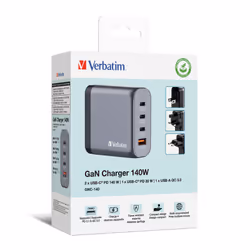 Verbatim GNC-140 GaN Charger 140W with 2 x USB-C PD 140W / 1 x USB-C PD 20W / 1 x USB-A QC 3.0 (EU/UK/US) - Additional view 6