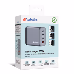 Verbatim GNC-200 GaN Charger 200W with 2 x USB-C PD 100W / 1 x USB-C PD 65W / 1 x USB QC 3.0 (EU/UK/US) - Additional view 6