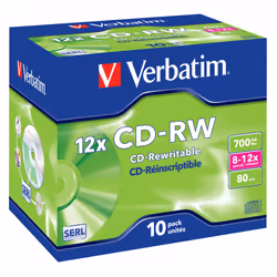 Verbatim CD-RW 12x, 12x, CD-RW, 700 MB, Carton, 10 pc(s)
