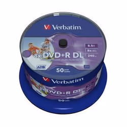 Verbatim DVD+R Double Layer Wide Inkjet Printable 8x, DVD-R, 120 mm, Printable, Spindle, 50 pc(s), 8.5 GB