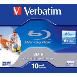 Verbatim BD-R SL 25GB 6x Printable 10 Pack Jewel Case, 25 GB, BD-R, Jewelcase, 10 pc(s)