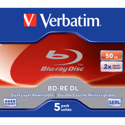 Verbatim BD-RE DL 50GB 2 x 5 Pack Jewel Case, 50 GB, Jewelcase, 5 pc(s)