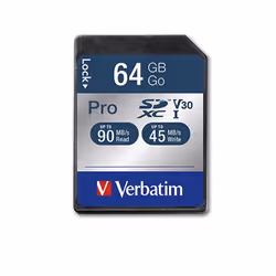 Verbatim Pro, 64 GB, SDXC, Class 10, UHS, 90 MB/s, 45 MB/s