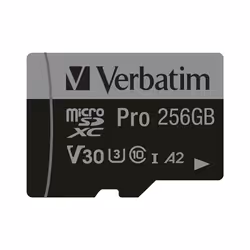 Verbatim Pro U3 256GB Micro SDXC Card, 256 GB, MicroSDXC, Class 10, UHS-I, 100 MB/s, 90 MB/s