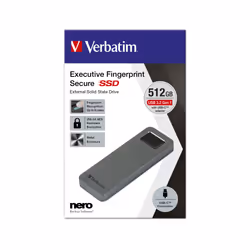 Verbatim Executive Fingerprint Secure, 512 GB, USB Type-C, 3.2 Gen 1 (3.1 Gen 1), 324 MB/s, 5 Gbit/s, Grey