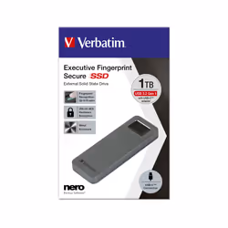 Verbatim Executive Fingerprint Secure, 1 TB, USB Type-C, 3.2 Gen 1 (3.1 Gen 1), 344 MB/s, 5 Gbit/s, Grey